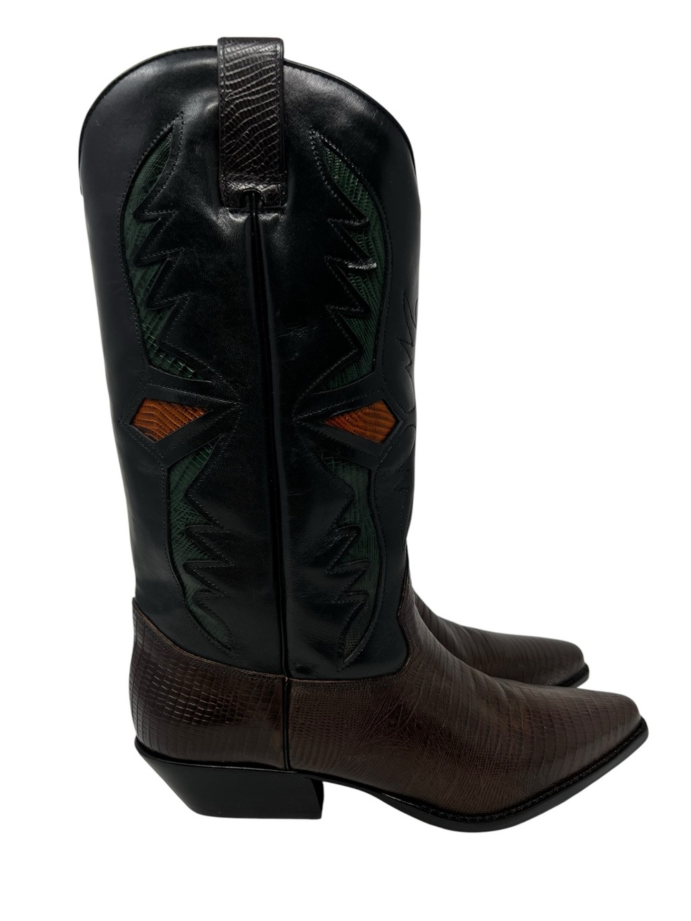 Hunt Club Two-Tone Black Shaft with Brown Textured Foot Cowboy Boots - Picture 2 of 8